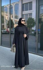 3 Parça Organik Lyocell Krep Takım  Jile + Kaftan + Kuşak Organik Kumaş Siyah - Görsel 21