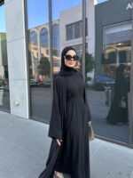 3 Parça Organik Lyocell Krep Takım  Jile + Kaftan + Kuşak Organik Kumaş Siyah - Görsel 19
