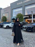 3 Parça Organik Lyocell Krep Takım  Jile + Kaftan + Kuşak Organik Kumaş Siyah - Görsel 22