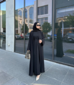 3 Parça Organik Lyocell Krep Takım  Jile + Kaftan + Kuşak Organik Kumaş Siyah - Görsel 3