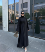 3 Parça Organik Lyocell Krep Takım  Jile + Kaftan + Kuşak Organik Kumaş Siyah - Görsel 5