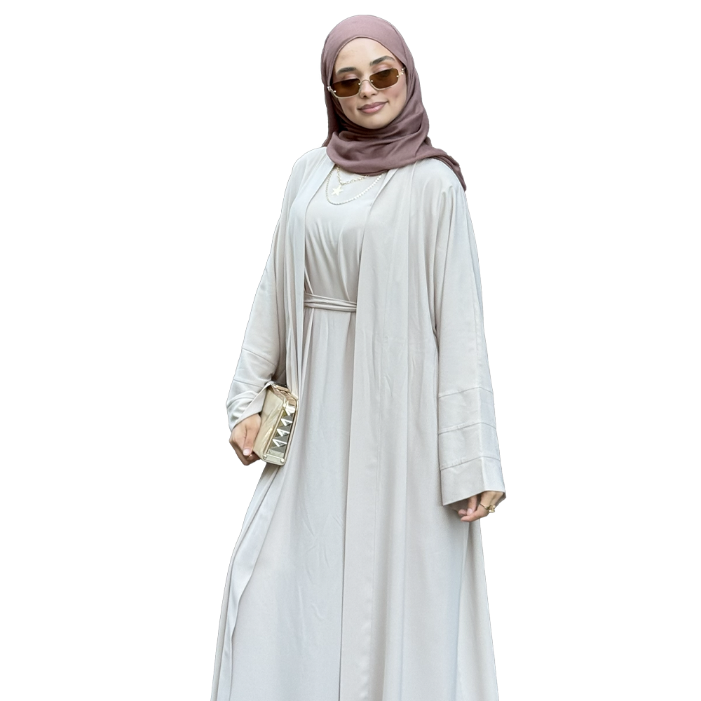 dasd33333 3 Parça Organik Lyocell Krep Abaya Takım Jile + Kaftan + Kuşak Organik Kumaş Taş - Görsel 1