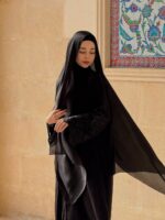 Mina Ferace Dubai Krep Fermuarlı & Kuşaklı (Rahat Kalıp) Geniş Kol - Görsel 3