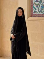 Mina Ferace Dubai Krep Fermuarlı & Kuşaklı (Rahat Kalıp) Geniş Kol - Görsel 6