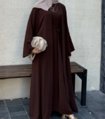 3 Parça Organik Lyocell Krep  Abaya Takım  Jile + Kaftan + Kuşak  Acıkahve - Görsel 7