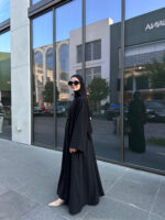 3 Parça Organik Lyocell Krep Takım  Jile + Kaftan + Kuşak Organik Kumaş Siyah - Görsel 9